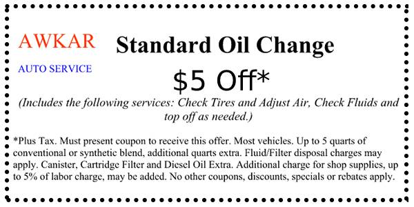 Automotive Repair Coupon $5 Off Oil Change